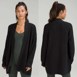 Lululemon Merino Wool Blend Ribbed Wrap Sweater Black Sz 8 Cardigan Lightweight